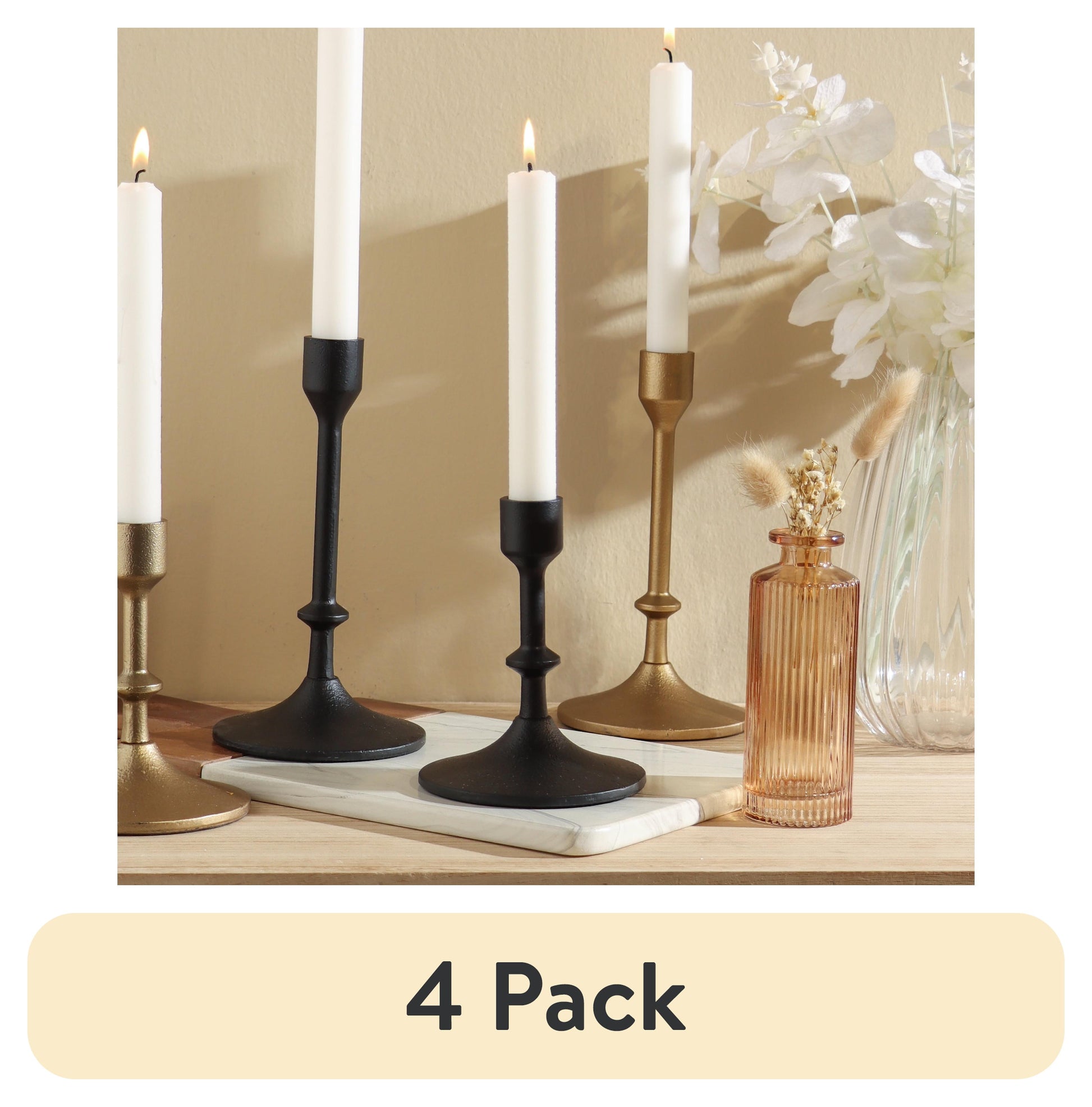 Gold Cast Iron Metal Taper Candle Holder, 7.8", Large
