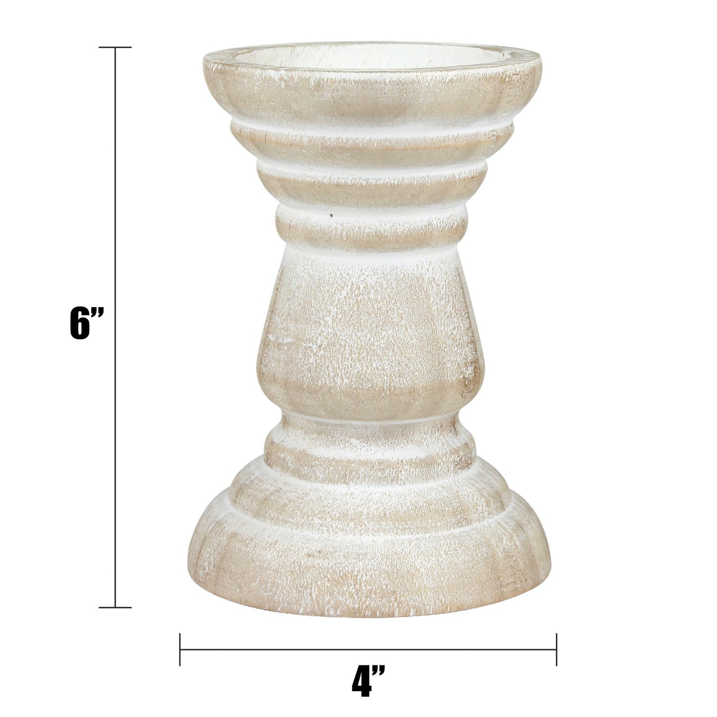 Stonebriar Tabletop 6" Coastal Wood Pillar Candle Holder, Off-White