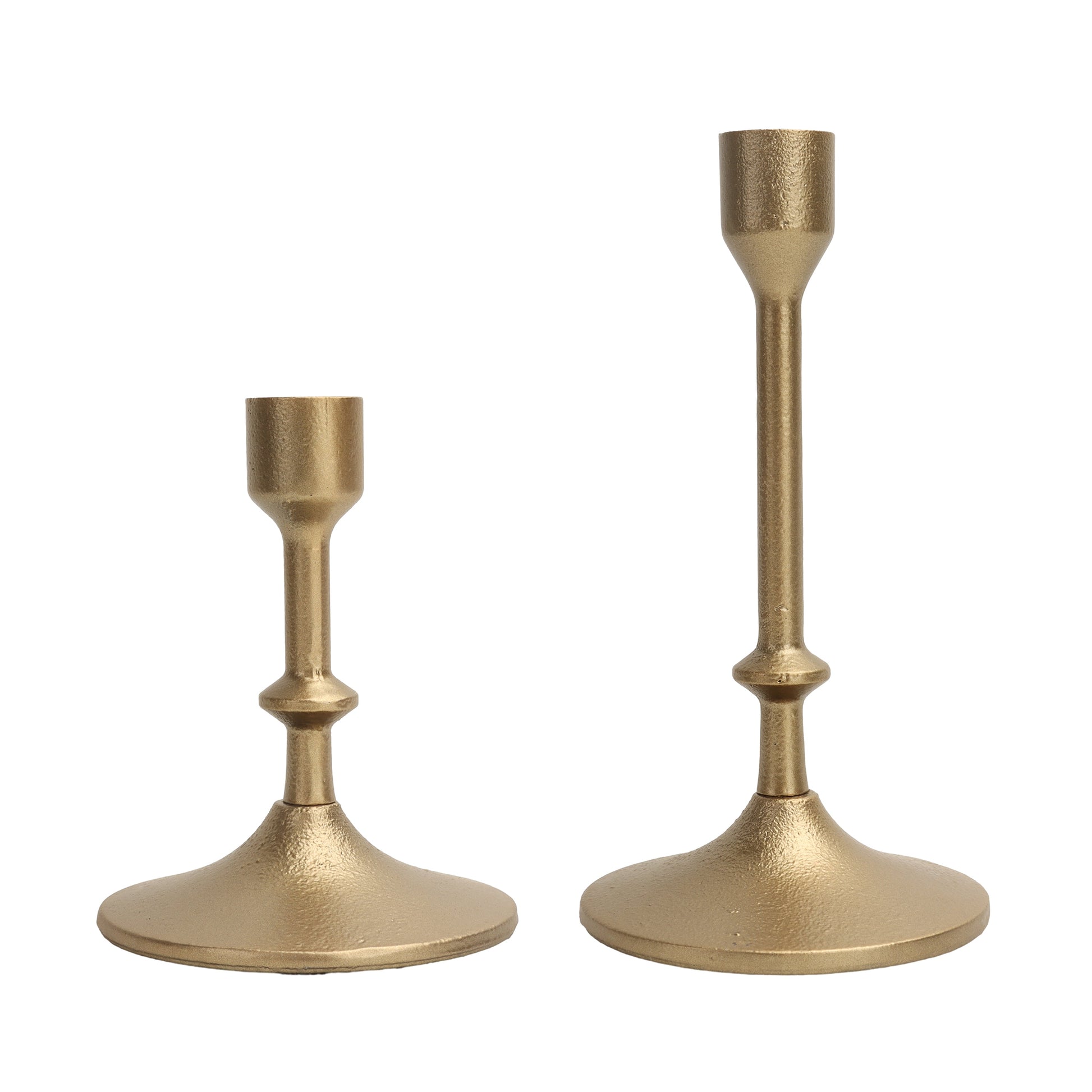 Gold Cast Iron Metal Taper Candle Holder, 7.8", Large