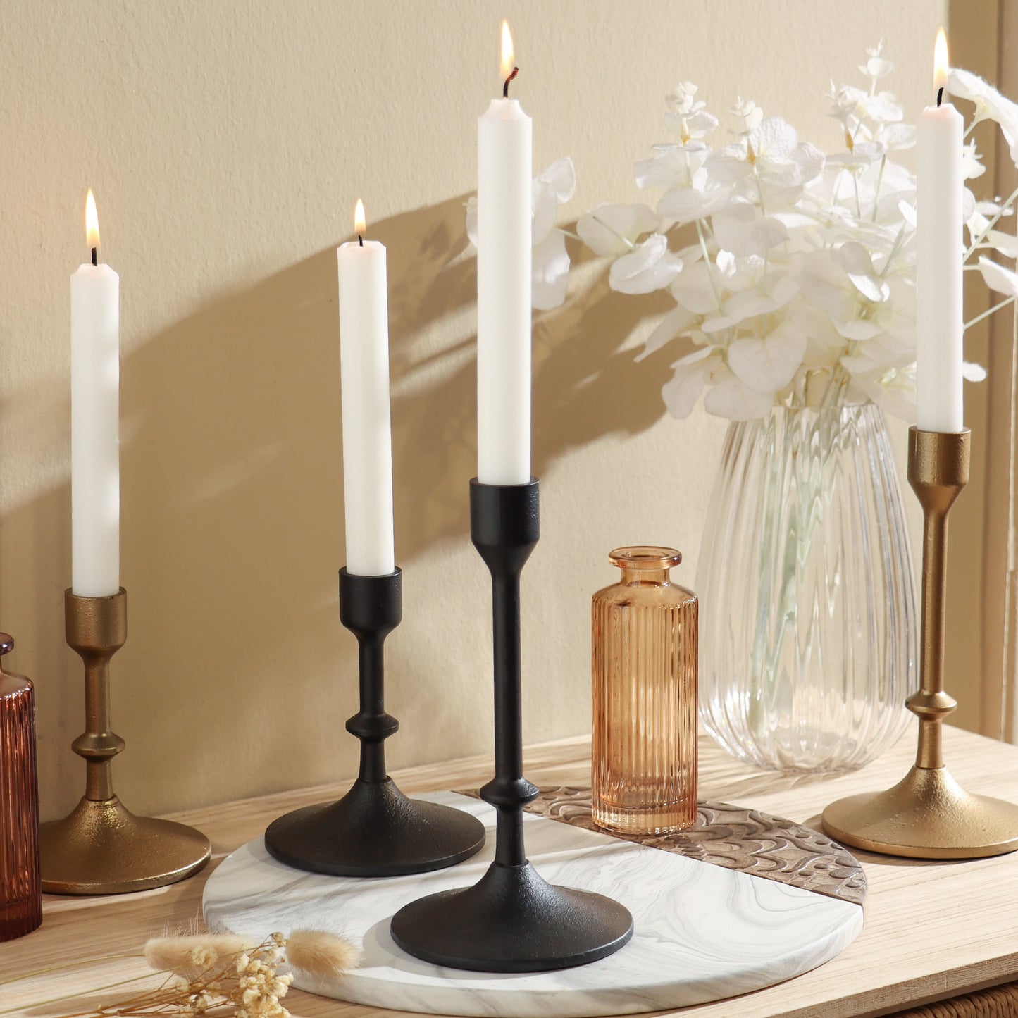 Gold Cast Iron Metal Taper Candle Holder, 7.8", Large