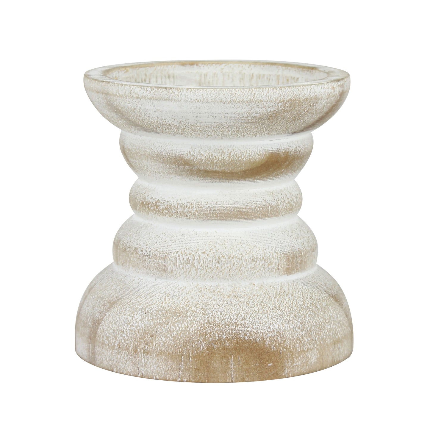 Stonebriar Tabletop 6" Coastal Wood Pillar Candle Holder, Off-White
